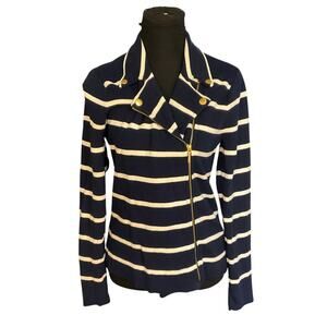 Chaps Ralph Lauren Navy and White Striped Asymmetric Full Zip Jacket Size S